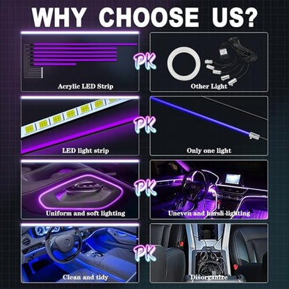 RGB Acrylic Ambient Lighting Car Lights (RGB color 6 lights)