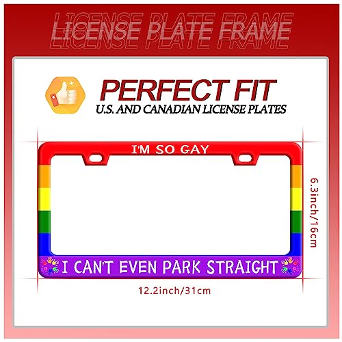I'm So Gay I Can't Even Park Straight License Plate Frame 12.3"x6.3" (Gay Rainbow)