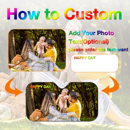 Custom Car Windshield Sun Shade Cover Personalized Car Sun Shade Windshield Front Window Sun Visor UV Ray Protector Sunshade with Photo Text for Sedans SUV Trucks Customized Car Sunshade (custom-2)
