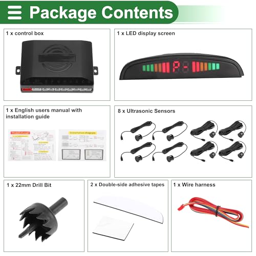 Universal Car Auto Vehicle Reverse Backup Radar System Reverse Parking Sensors Alarm Buzzer Reminder Distance Detection Black 8 Parking Sensors (Black)