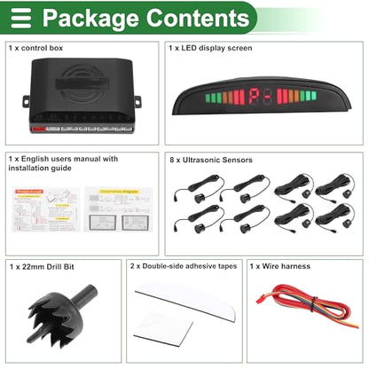 Universal Car Auto Vehicle Reverse Backup Radar System Reverse Parking Sensors Alarm Buzzer Reminder Distance Detection Black 8 Parking Sensors (Black)