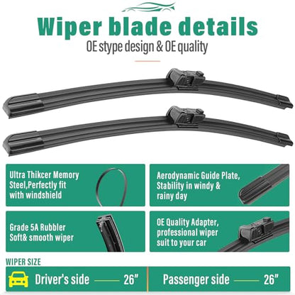 Windshield Wiper Blades Replacement for Chevy Bolt EV 2017 (26" 26" 12")