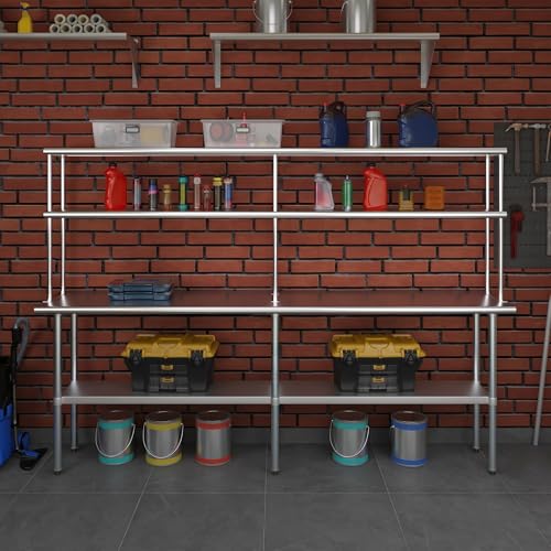Stainless Steel Work Table Double Tier Overshelf (18" x 96" Work Table + 12" Overshelf)