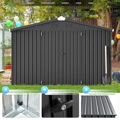 10' x 14' Metal Outdoor Storage Shed (Dark Grey / 10x14)