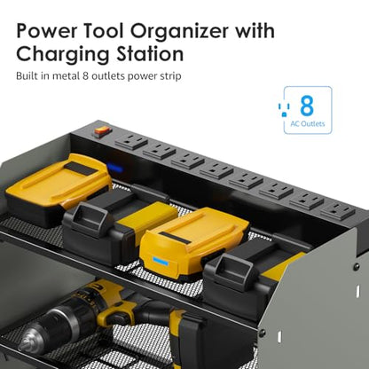 Modular Power Tool Organizer Wall Mount Charging Station (Grey / 10FT Cord)
