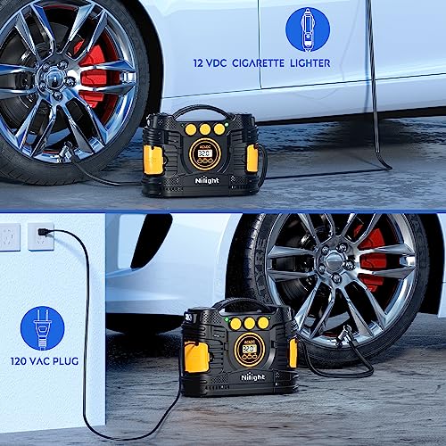 Tire Inflator Portable Air Compressor Dual Power for Car 12V DC and Home 110V AC Tires Pump Pressure Gauge Fast Inflate Auto Shutoff for Cars SUV Motorcycle Bicycle (Ac/DC Air Compressor 120psi)