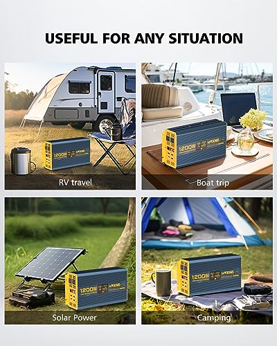 1200 Watt Pure Sine Wave Power Inverter DC 12V to 110V AC Converter with Dual AC Outlets (1200W- 12V)