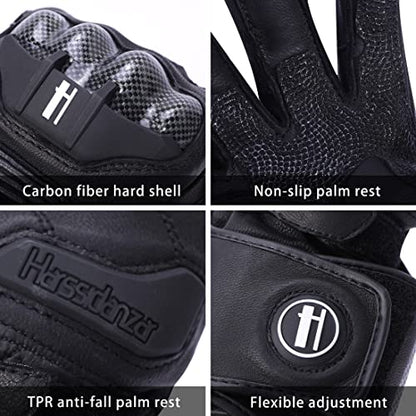 Unisex Leather Motorcycle Touch Gloves KM045 Black M (Medium / Black)