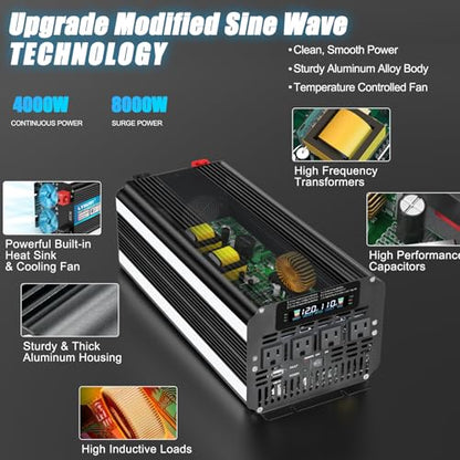 4000 Watt Power Inverter 12V to 110V 120V for Vehicle (12V-4000W-Standard)