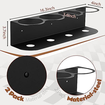 2 Pcs 4 Holes All Purpose Steel Spray Bottle Holder Heavy Duty Can Holder Rack Organizer Easy Install Wall Mount Paint Spray Bottle Organizer Storage Rack for Garage Home Workspace (Black / 4 Holes)