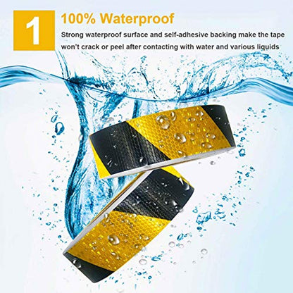 Waterproof Reflective Safety Tape Roll 2"X150' Yellow Black Striped Floor Marking Tape Hazard Caution Warning Tape Auto Truck Self (Yellow&Black-Honeycomb)