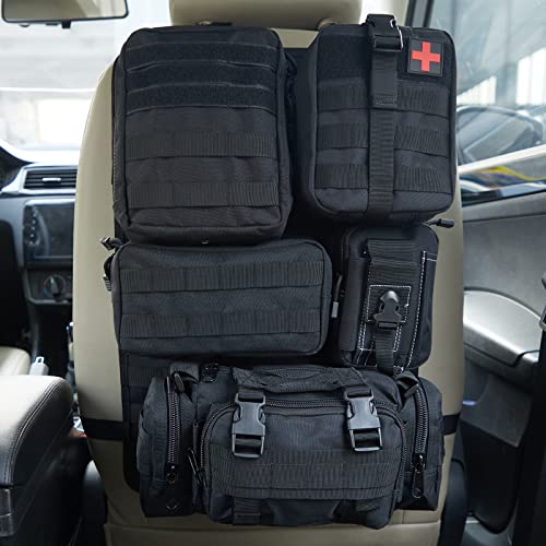 Universal Tactical Seat Back Organizer Vehicle Molle Panel Organizer Storage Bag with 5 Detachable Molle Pouch for All Vehicel Such as Jeep (A model-Black)