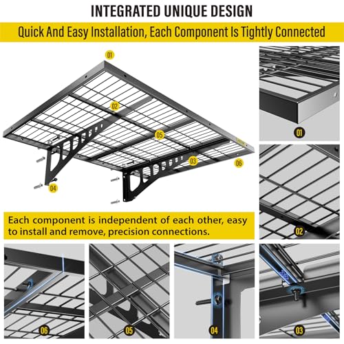 2x3ft 4Pack Wire Shelving Unit Heavy Duty Garage Storage Shelves Wall Mounted Black 1120lbs Load Capacity（24 (2x6ft / Black)