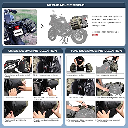 Motorcycle Saddlebag Waterproof Motor Luggage Pack Quick Release Motorbike Side Bag 20L Fits Most Adventure and Sports Bike Motorcycle Racks (Green 20L / Green 20L)