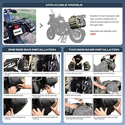Motorcycle Saddlebag Waterproof Motor Luggage Pack Quick Release Motorbike Side Bag 20L Fits Most Adventure and Sports Bike Motorcycle Racks (Green 20L / Green 20L)