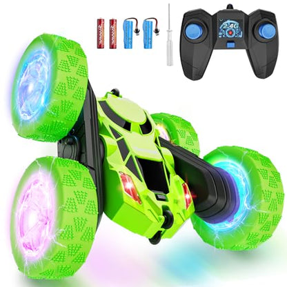 Remote Control Stunt Car for Kids (Green / Glow (Headlights & Wheel Lights))