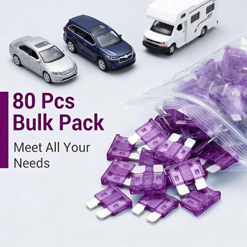 80Pcs) 3 Amp Standard Fuse, 3A Car Blade Fuses for Car/RV/Truck/SUV/Motorcycle/Boat (3A)