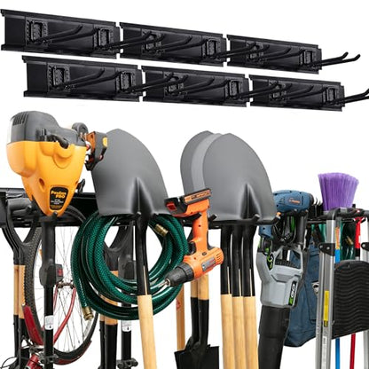 Garage Tool Organizer Wall Mount (Black / 96" Carbon Steel with 6 Racks & 12 Hooks)