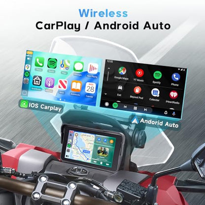 5 Inch Motorcycle CarPlay Screen Wireless Android Auto for Moto with GPS Navigation for Motorbike Bluetooth Voice Control Portable Moto Car Play Screen (5-Inch)