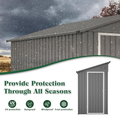 Lean to Storage Shed 4x8 FT Metal Sheds & Outdoor Storage Cabinet Lockable Tool Organization Bike Mower Shed Portable Outside for Garden Patio (4×8ft / Gray)