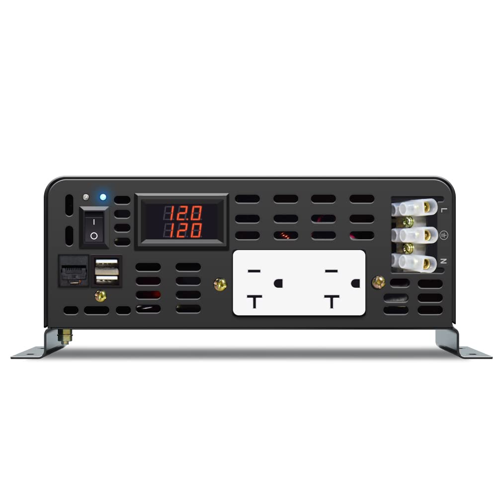 Pure Sine Wave Power Inverter 3000W 12VDC to 120VAC 6000W Peak Dual AC Outlets &2× 2.4A USB Port &Hardwire Terminal with 16ft Remote Conrtol Off (3000W12V)