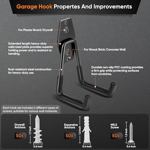 26 Pack Heavy Duty Garage Hooks (26 / Black)