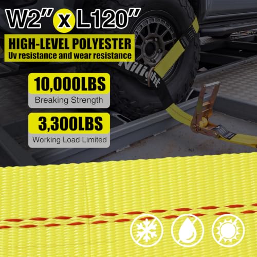 4 Pack 2" x 10' Car Tie Down Straps with Flat Hooks Heavy Duty Adjustable Wheel Ratchet Straps for Hauling UTV (4Pcs 2in x 10ft Straps with Flat Hooks)