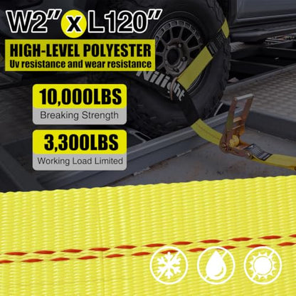 4 Pack 2" x 10' Car Tie Down Straps with Flat Hooks Heavy Duty Adjustable Wheel Ratchet Straps for Hauling UTV (4Pcs 2in x 10ft Straps with Flat Hooks)