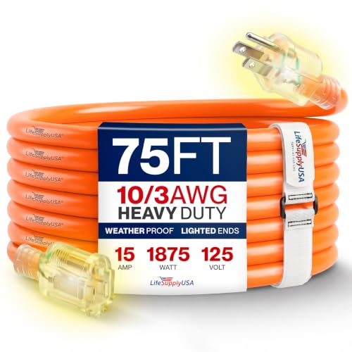 75ft Outdoor Indoor Extension Cord 10 (75 FT / 10AWG / Orange)