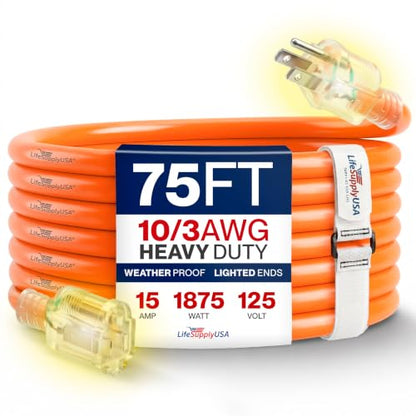 75ft Outdoor Indoor Extension Cord 10 (75 FT / 10AWG / Orange)