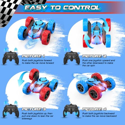 Red Blue RC Stunt Car for Boys Girls (Red&blue Pro)