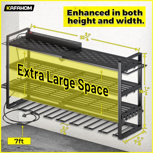 Power Tool Organizer with Charging Station.Garage 8 Drill Holder Built in 8 Outlets Power Strip (8 DRILL BLACK-4L / Black with Power)