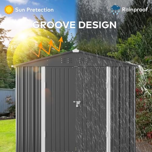 8x6 FT Outdoor Storage Shed (Dark Gray / 8' x 6' FT/Peaked-roof)