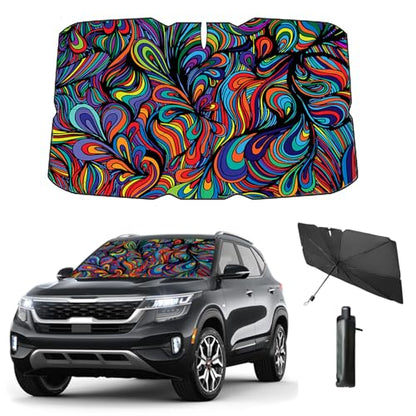 Windshield Sun Shade Umbrella for Car Foldable Umbrella Front Window Sunshade UV Block Windshield Shades for Sedan (Abstract)