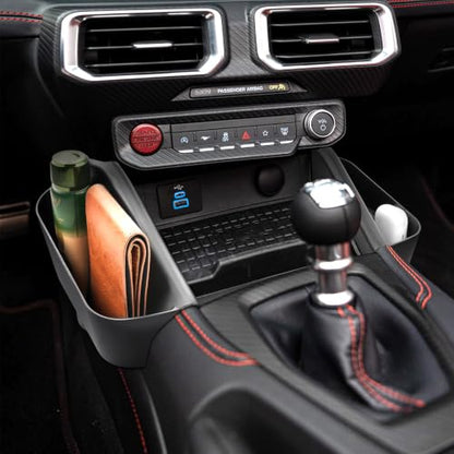 2Pack) 2024 2025 2026 Mustang Center Console Organizer Side Hook-Over, for Ford Mustang All Trims (EcoBoost/GT/Dark Horse), Durable&Anti-Slip ABS Console Tray 2025 2026 Mustang Accessories (Black - Side)