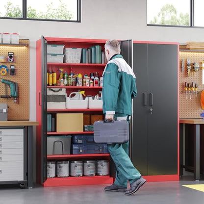 Metal Garage Storage Cabinets with Lock (72 X 36 X 18 In(H X W X D) / Black Red)