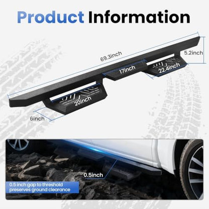 6" Rustproof Running Boards Side Steps Compatible with 2018 (Black Square Tube / 18-26 Wrangler JL 4 Doors)