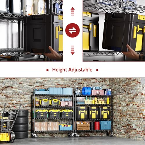 4 Tier Adjustable Heavy Duty Metal Storage Shelving Unit (4 Tier, 17.7" D x 47.2" W x 59.1" H / Black)