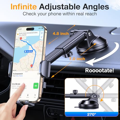 Phone Holders for Your Car Phone Holder Mount【Super Suction】 Cell Phone Holder for Car Accessories for Women Men【360°】 Suction Phone Mount for Car Dashboard Trim Cover for iPhone Samsung (Black)