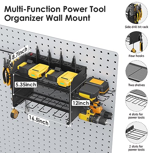 Modular Power Tool Organizer Wall Mount Charging Station (Black / 6FT Cord)