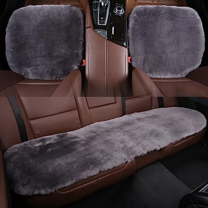 Genuine Sheepskin Car Rear Seat Cover for Fuzzy Fur Wool Cushion (Graphite)