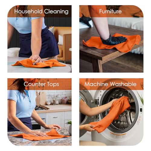 Microfiber Cleaning Cloths (Pack of 12 - 12x12 Inches / Orange)
