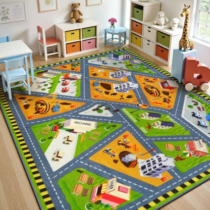 Kids Rug Play Mat (Green City2 / 5'3''x6'6'')