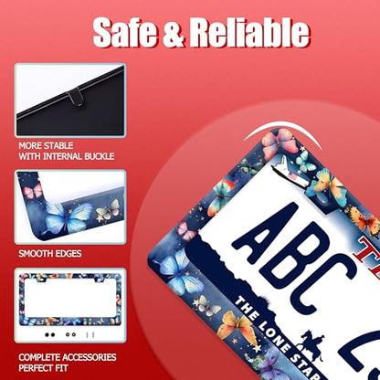 Colorful Butterfly Stainless Steel License Plate Frame for US Cars Decor (Colorful Butterfly)