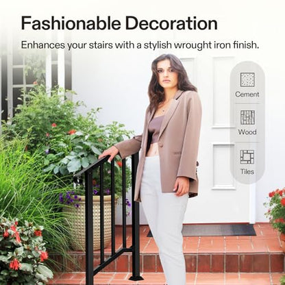 2 Step Railing 26"x36" 2 Pack Wrought Iron with Curved & Balusters (Black / 2 Steps)