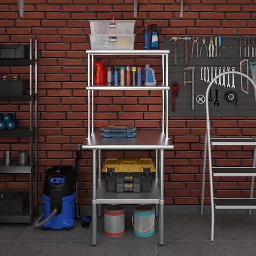 Stainless Steel Work Table Double Tier Overshelf (30" x 30" Work Table + 18" Overshelf)