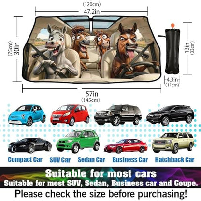 Funny Horse Car Windshield Sun Shade Umbrella Sunshade Block UV Rays Sun Visor Protector Auto Windshield Sunshade to Keep Vehicle Cool for Cars Trucks & Suvs 57 X 30 in (57'' X 30'' / 28-3-26-REY-3)