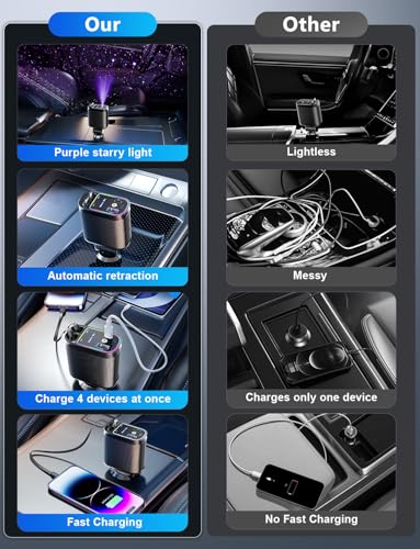 Retractable Car Charger with Starlight (Deep Black / Apple & Type C)