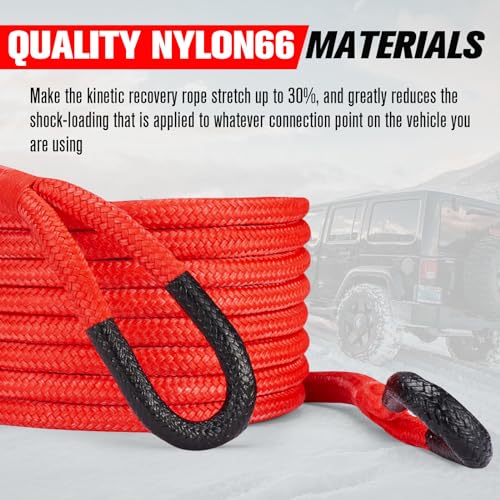 3 4” x 20FT Kinetic Recovery Rope Kit with 2 Soft Shackles (Red / 3/4” x 20FT)