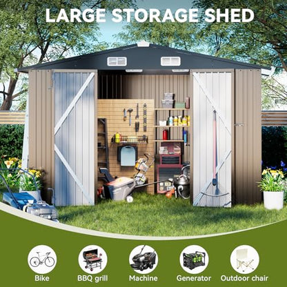 Shed Outdoor Storage Shed Metal (Brown / 10'*12')